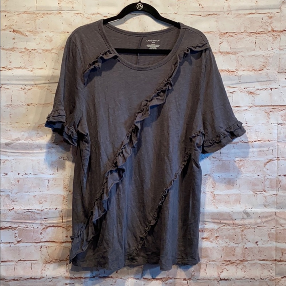 Lane Bryant Charcoal Gray Ruffle Short Sleeve Tee